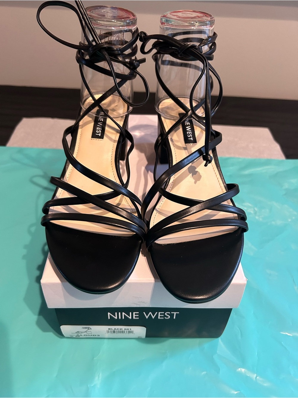 Nine West Aloud Strappy Ankle Block Heel Sandals, size 5-black